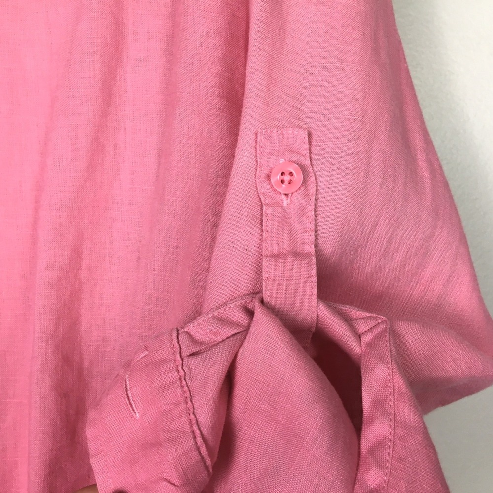 Chico's No-Iron 100% Linen Roll-Tab Button Down Shirt 1 Pink - Picture 3 of 8